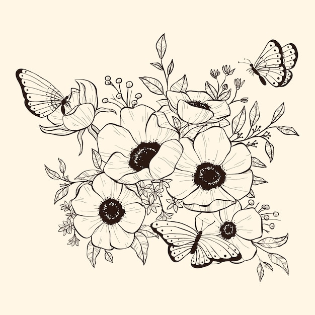 Vector realistic hand drawn floral bouquet