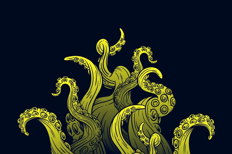Vector realistic hand drawn octopus tentacles background
