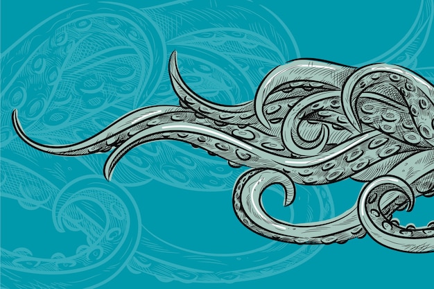 Realistic hand drawn octopus tentacles background