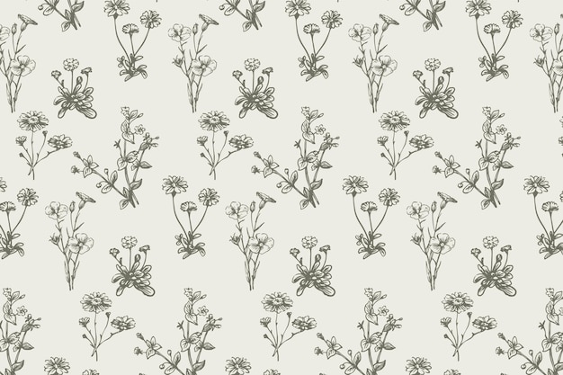 Realistic hand drawn organic  wild flowers  pattern