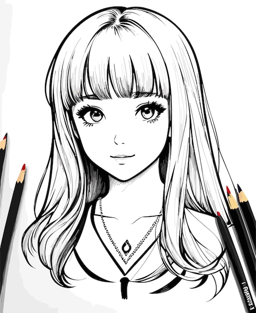 Premium Vector | A vector art handdrawn pencil of a beautiful cute girl  sketch illustration