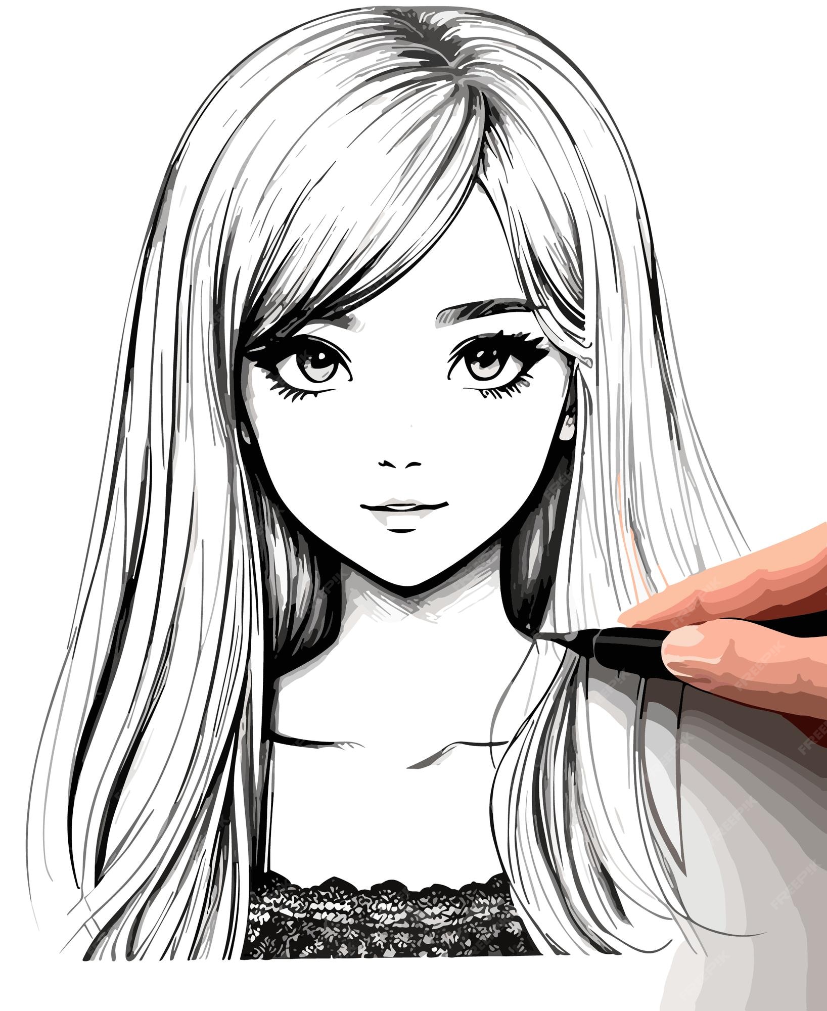 Premium Vector A realistic hand drawn sketch of beautiful girl
