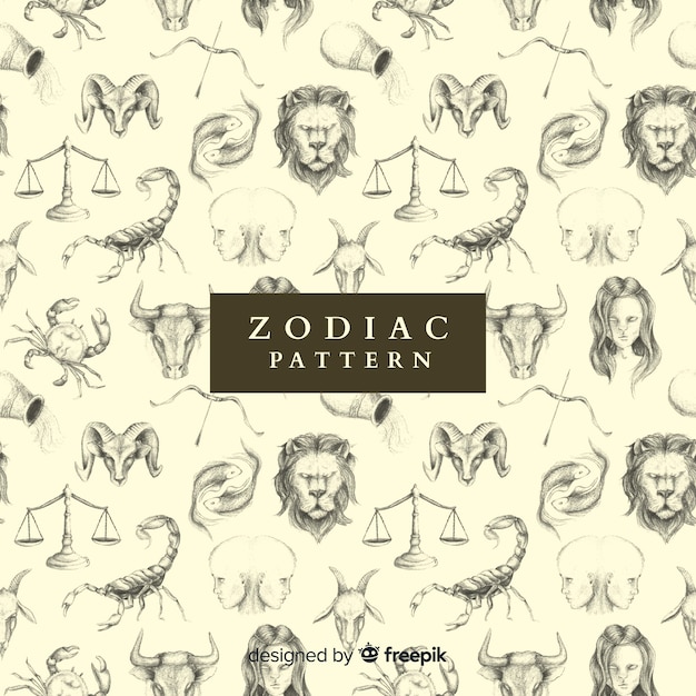 Realistic hand drawn zodiac pattern