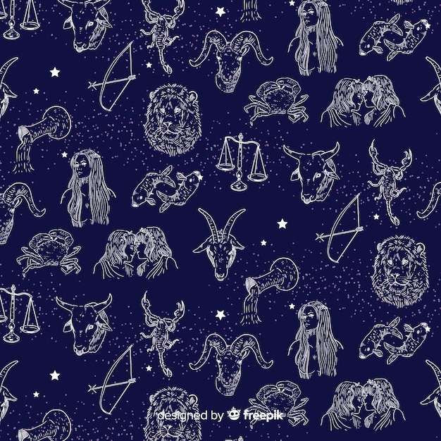 realistic hand drawn zodiac pattern