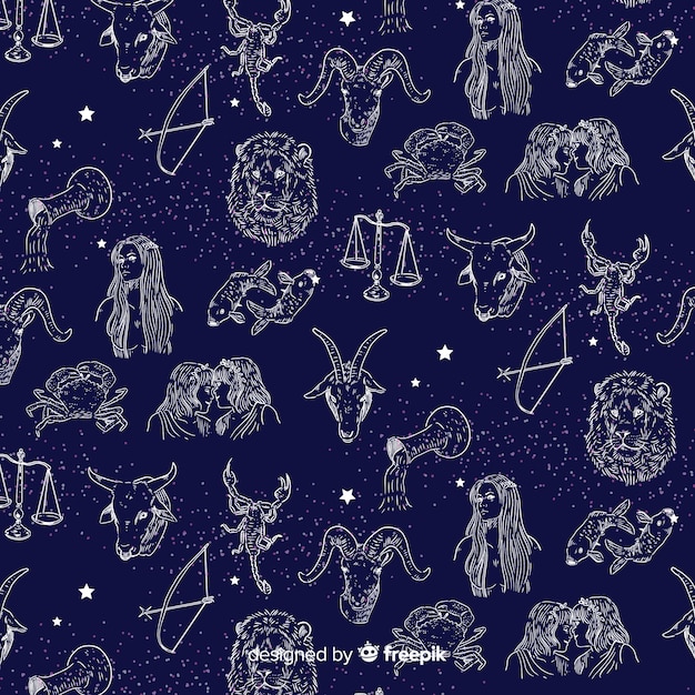 Vector realistic hand drawn zodiac pattern