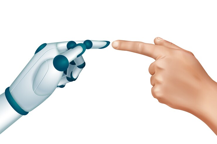 Vector realistic hand with robotic arm isolated