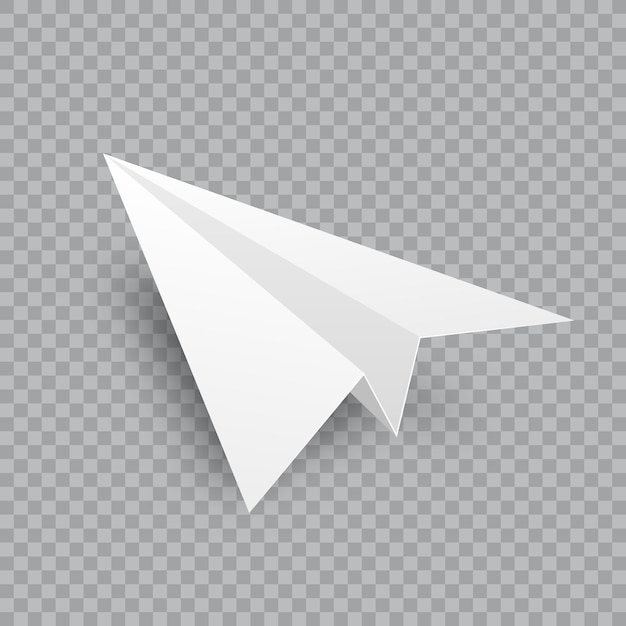 Realistic handmade paper plane on transparent background origami aircraft in flat style vector