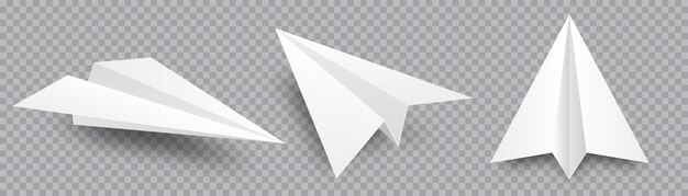 Vector realistic handmade paper planes collection on transparent background origami aircraft in flat style