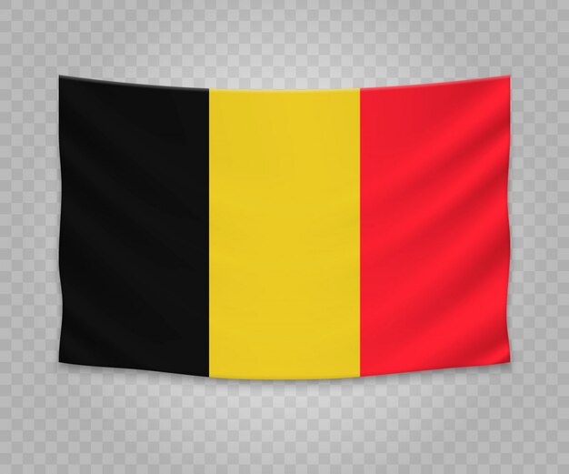 Realistic hanging flag of Belgium