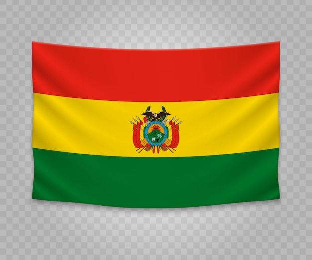 Realistic hanging flag of Bolivia