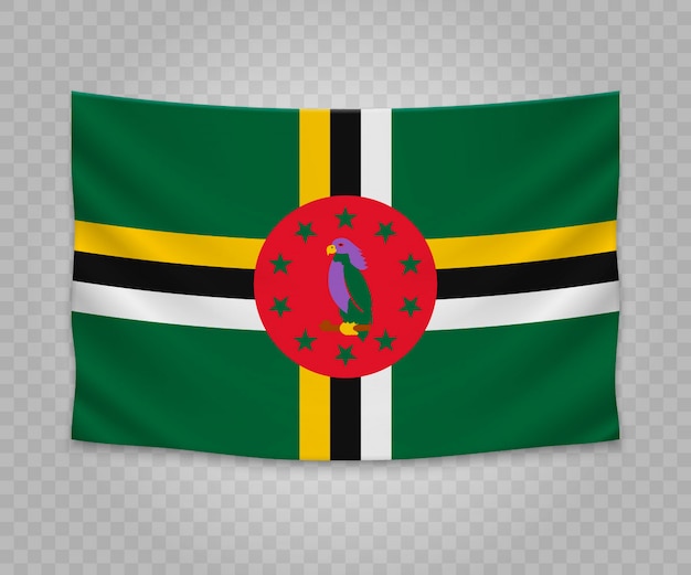 Realistic hanging flag of Dominica