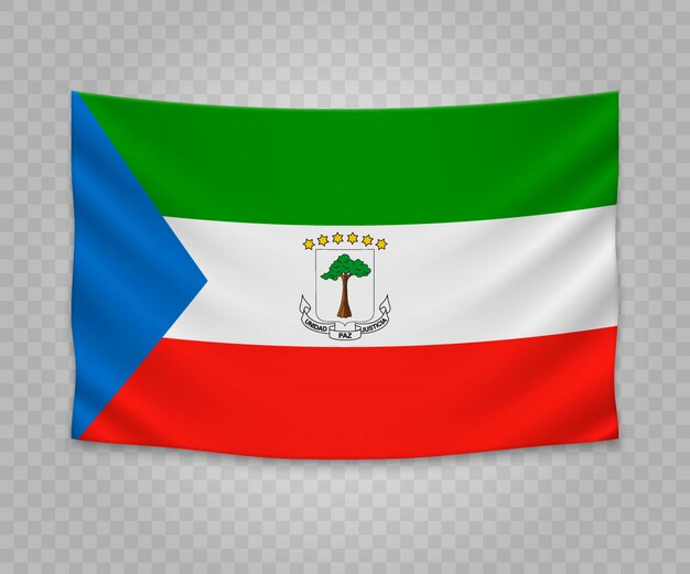 Realistic hanging flag of equatorial guinea