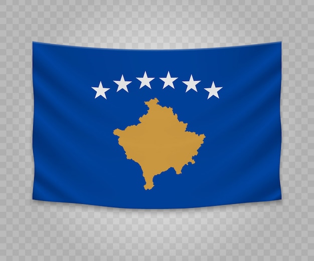 Realistic hanging flag of kosovo