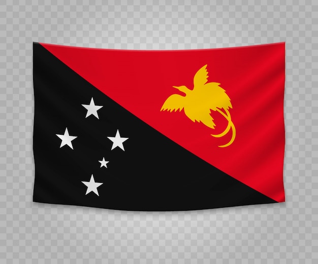 Реалистичный висячий флаг папуа-новой гвинеи