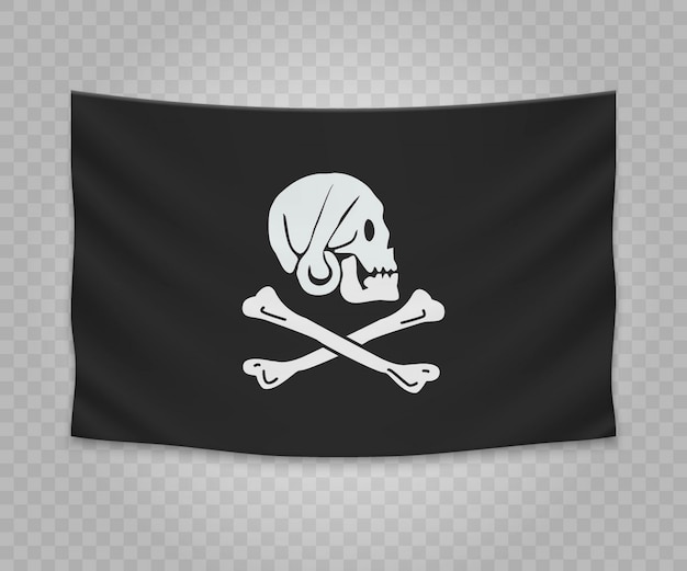 Вектор Реалистичный висячий флаг пирата jolly roger