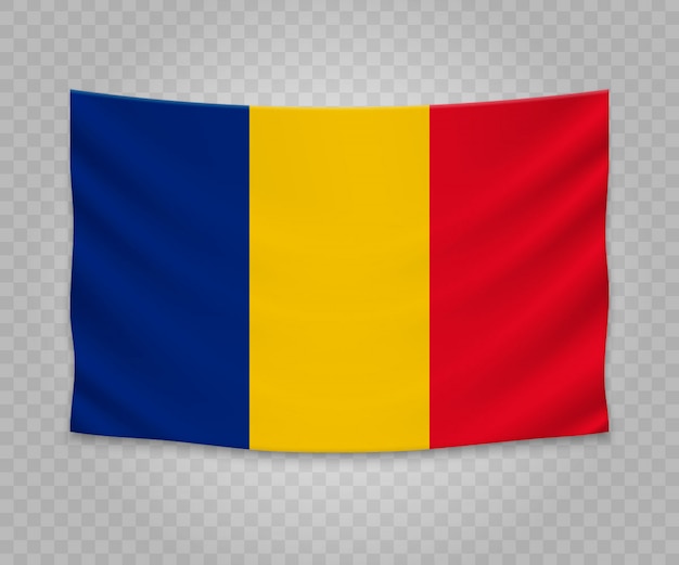 Realistic hanging flag of romania