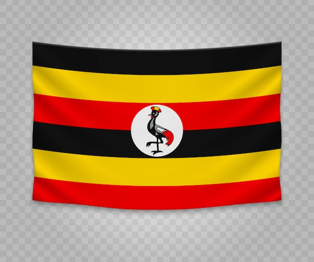 Realistic hanging flag of Uganda