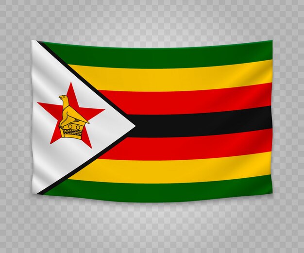 Realistic hanging flag of Zimbabwe