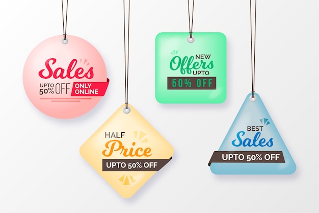 Vector realistic hanging sales label collection