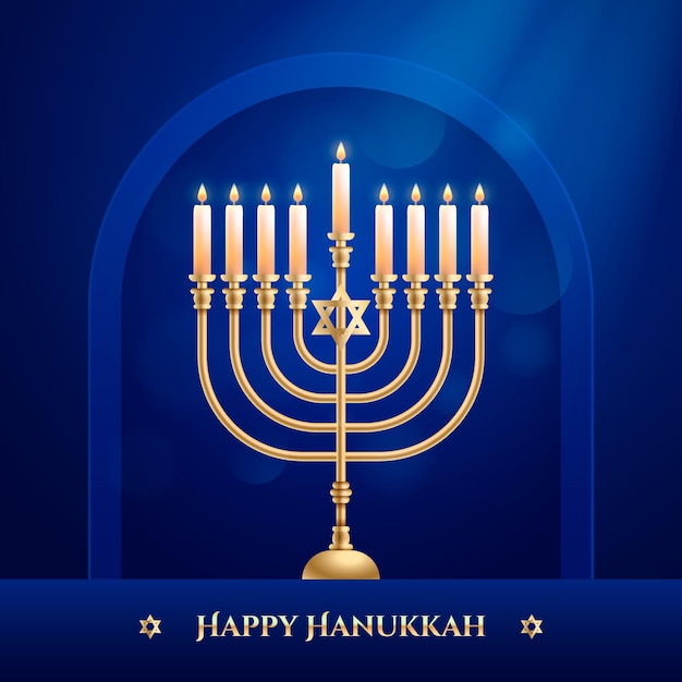 Vettore illustrazione realistica di hanukkah con menorah