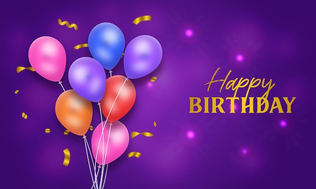 Вектор Реалистичный дизайн фона с днем рождения с фиолетовым цветом и воздушными шарами