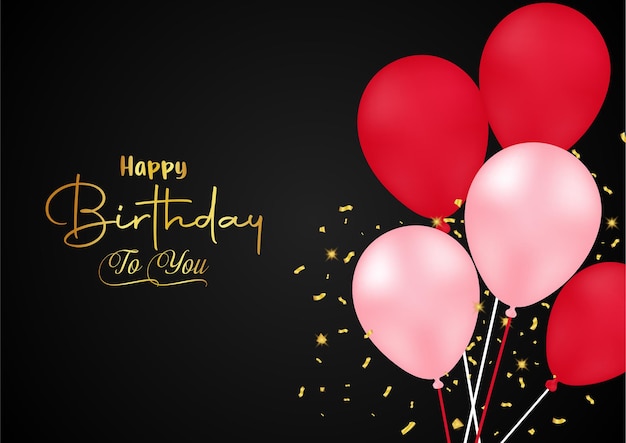 Realistic happy birthday in black background and golden effect Free Vector