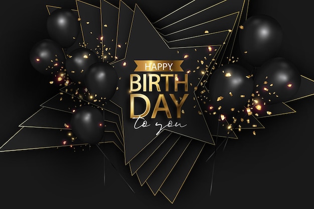 Vector realistic happy birthday in black and luxury golden celebration happy birthday background