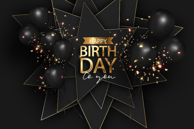 Vector realistic happy birthday in black and luxury golden celebration happy birthday background