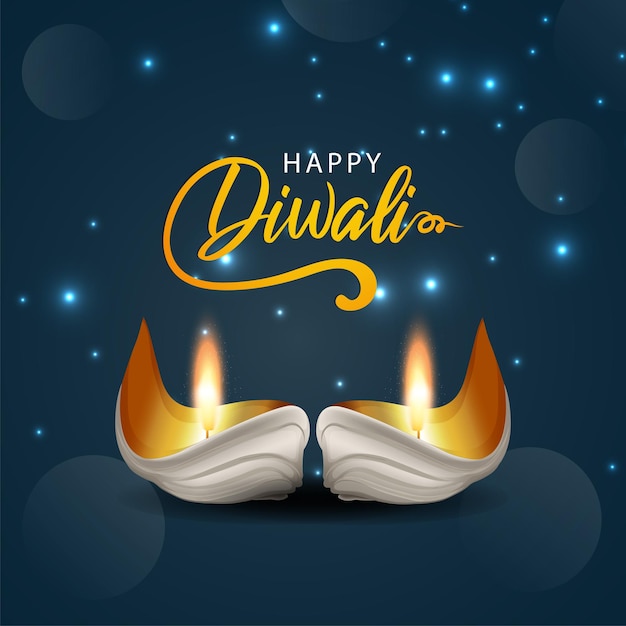 Cartolina d'auguri felice realistica di celebrazione di diwali con diwali diya creativo