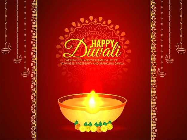 Realistic happy diwali celebration greeting card