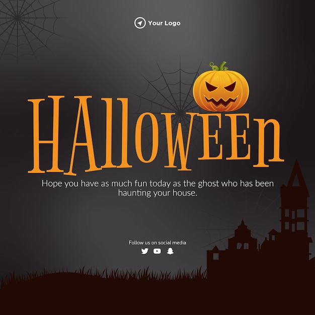 Realistic happy halloween banner design template