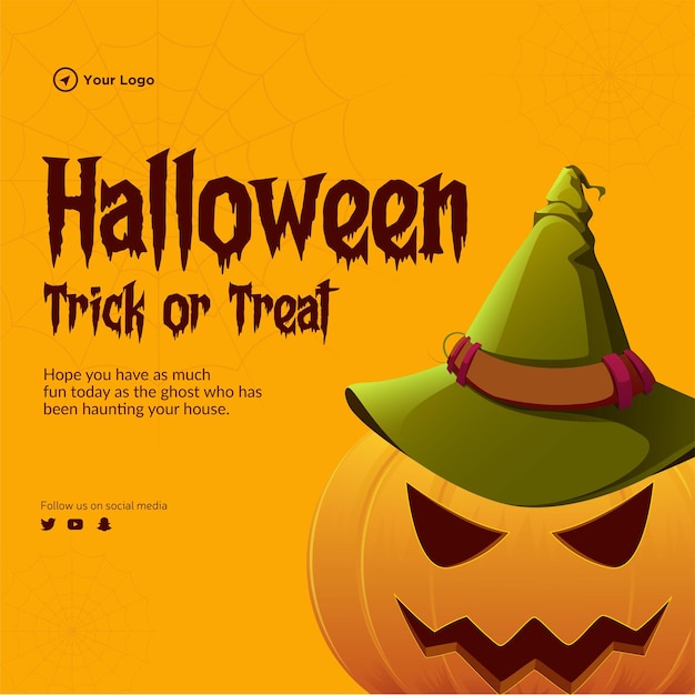 Realistic happy halloween banner design template