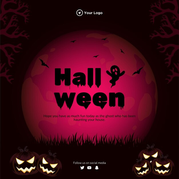 Realistic happy halloween banner design template