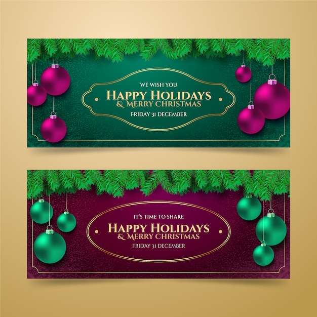 Vector realistic happy holidays banners set