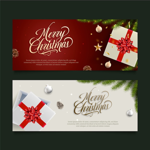 Realistic happy holidays horizontal banners set