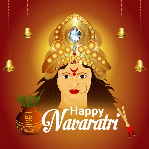 Realistic happy navratri indian festival celebration greeting card