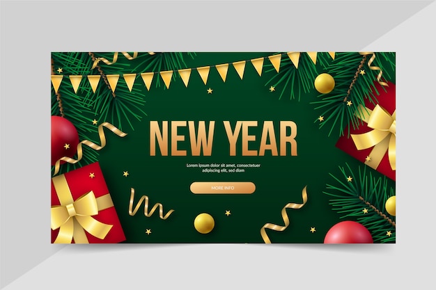 Vettore banner orizzontale realistico felice anno nuovo 2022