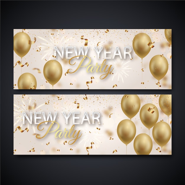 Vector realistic happy new year 2022 horizontal banners set