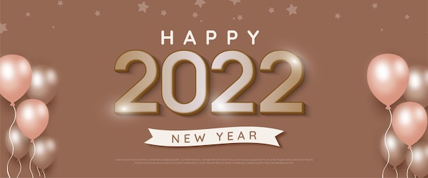 Realistic happy new year banner with element decoration