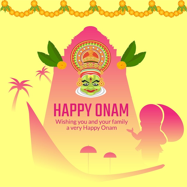 Realistic happy onam indian festival banner design template