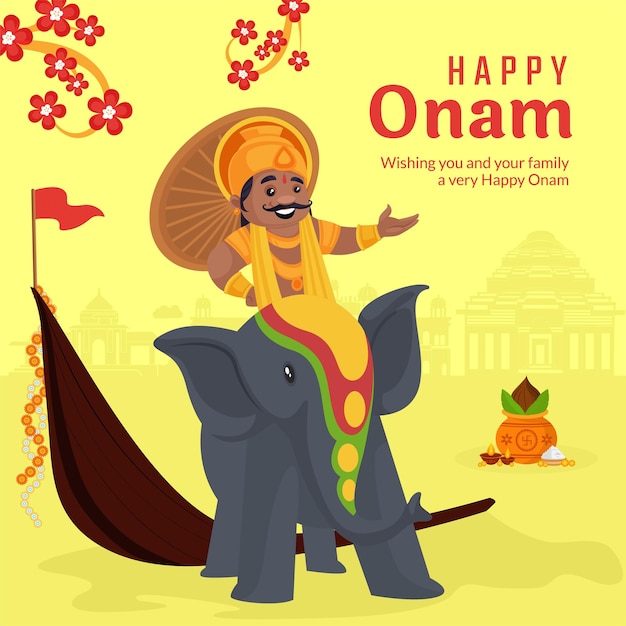 Реалистичный шаблон дизайна баннера индийского фестиваля happy onam