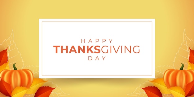 Realistic happy thanksgiving day on white square background template