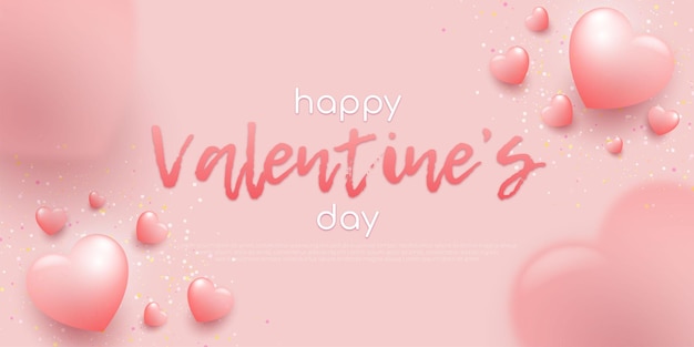 Realistic happy valentines day with decoration on pink background