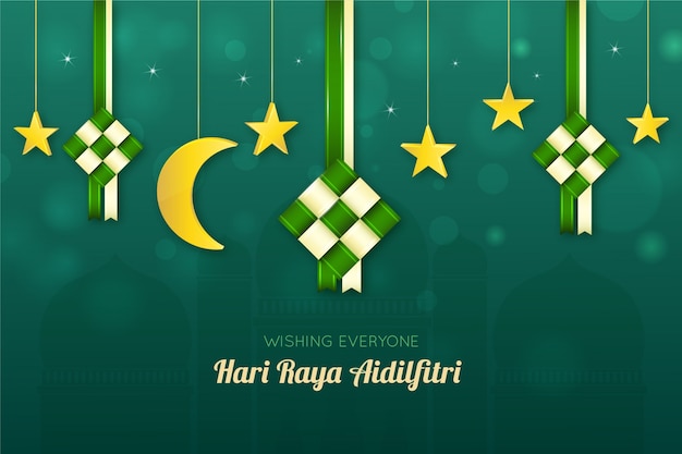 Vettore luna e stelle realistiche di hari raya aidalfitri