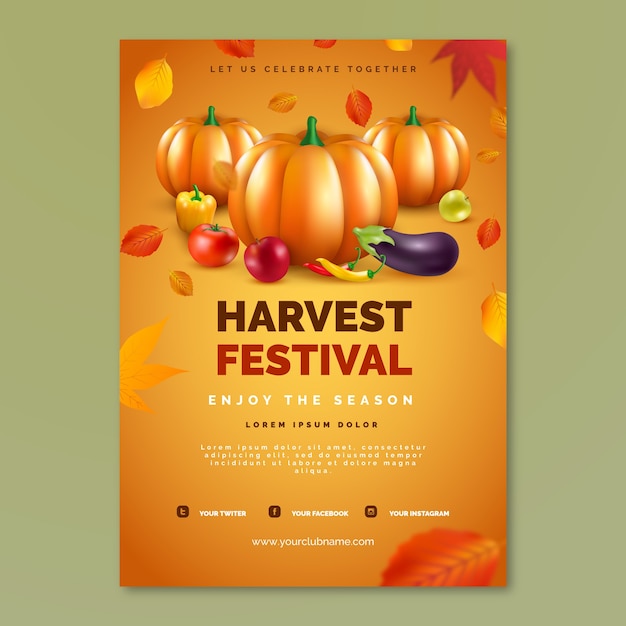 Realistic harvest festival vertical poster template