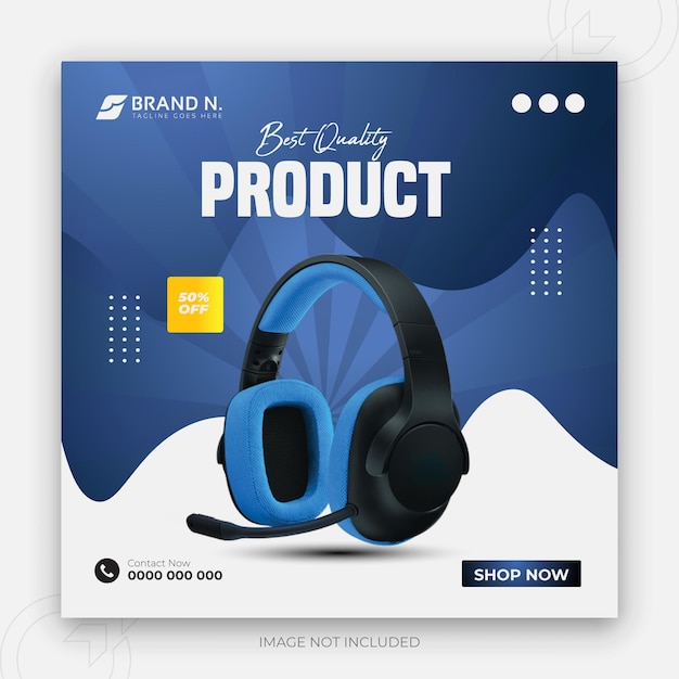 Realistic headphones and Black Friday super sale social media banner template