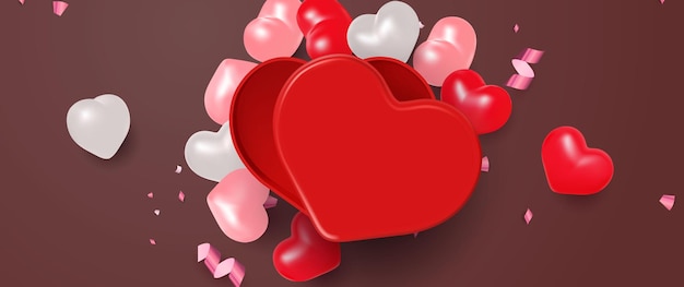 Realistic heart shaped gift box container illustration for valentine's day celebration event