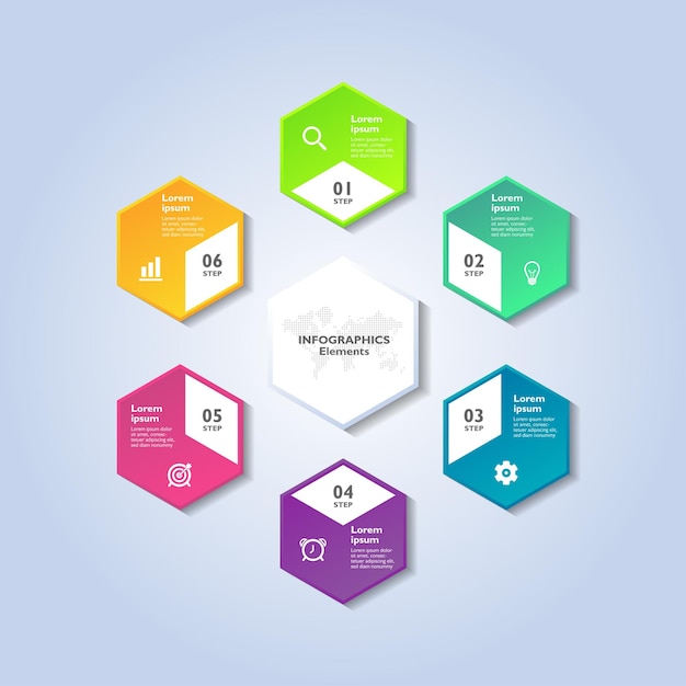 Realistic hexagon diagram infographics template design