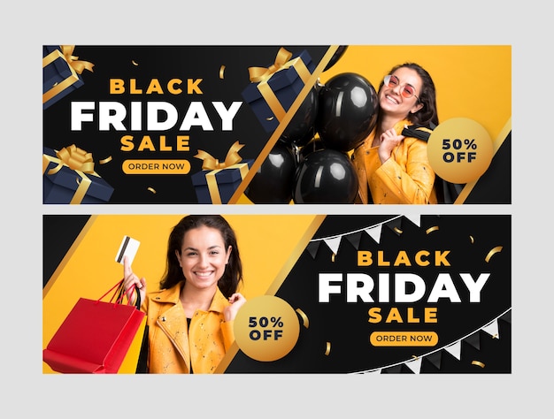 Vettore modello di banner orizzontale realistico per la vendita del black friday