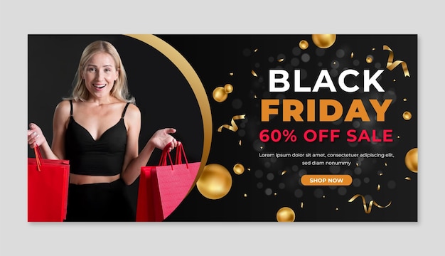 Vector realistic horizontal banner template for black friday sales